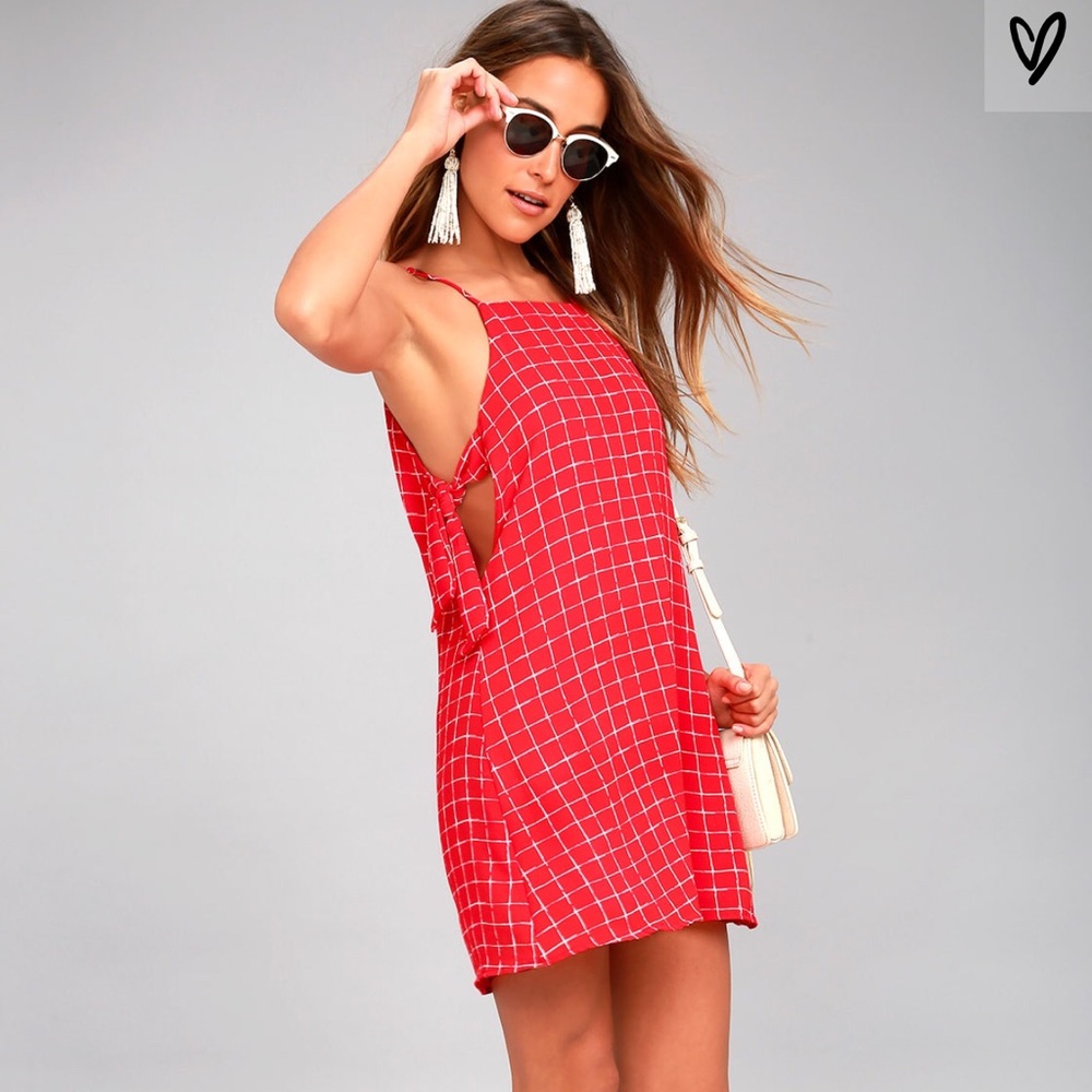 Lulu’s Red Grid Print Swing Dress